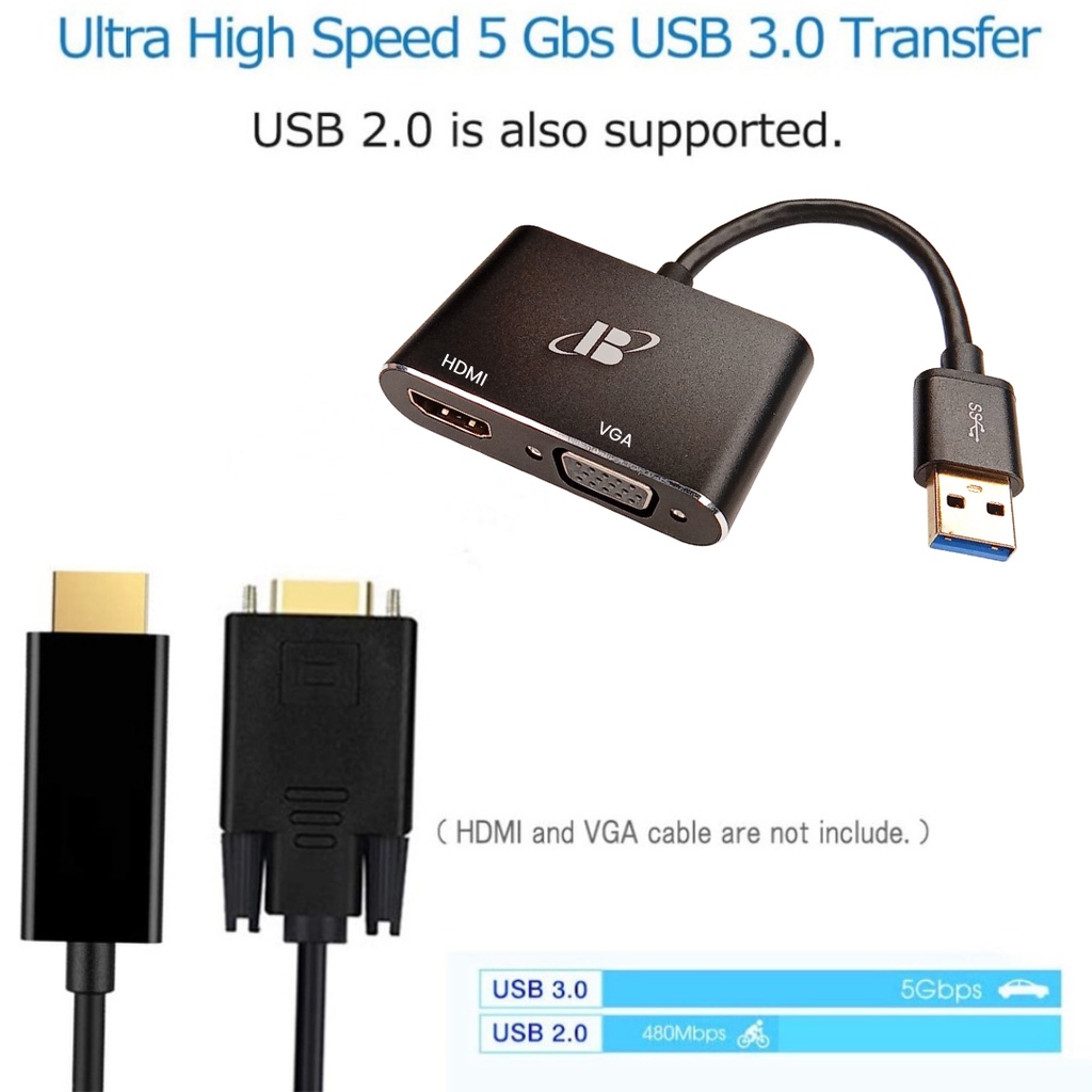 Jual Kabel Converter USB 3.0 2.0 TO VGA HDMI 1080p 2in1 proyektor tv 2 ...
