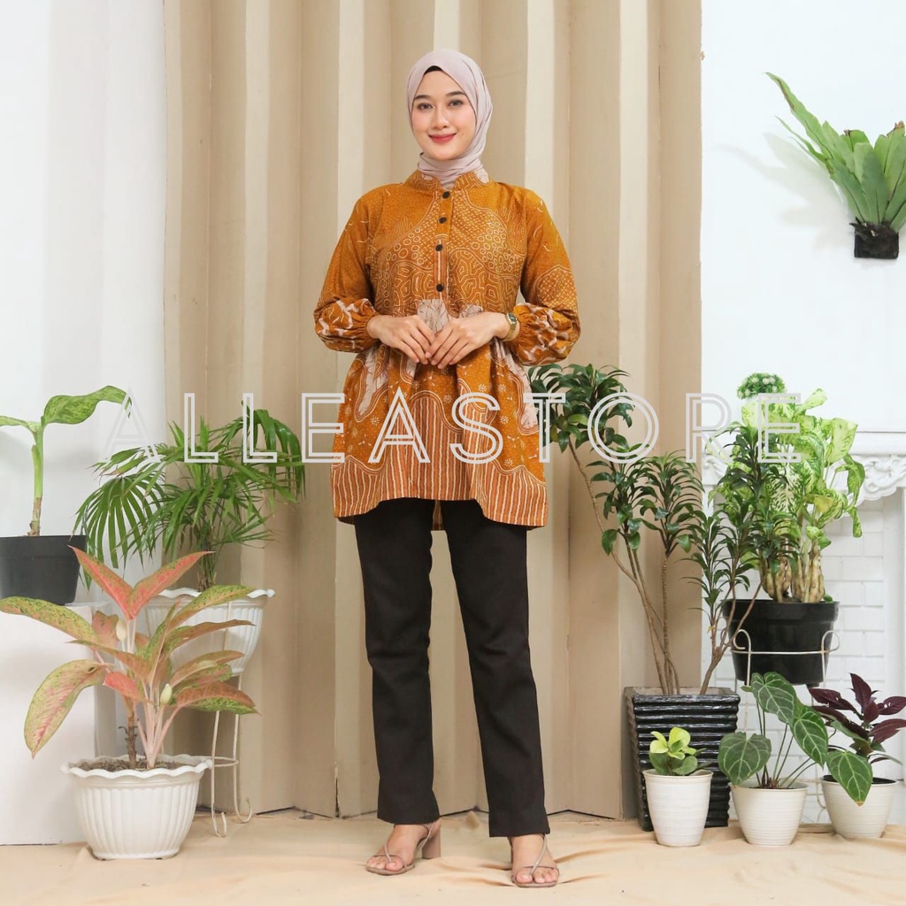Jual Blouse Batik Lengan Balon Kekinian Motif Liris Terbaru Modern