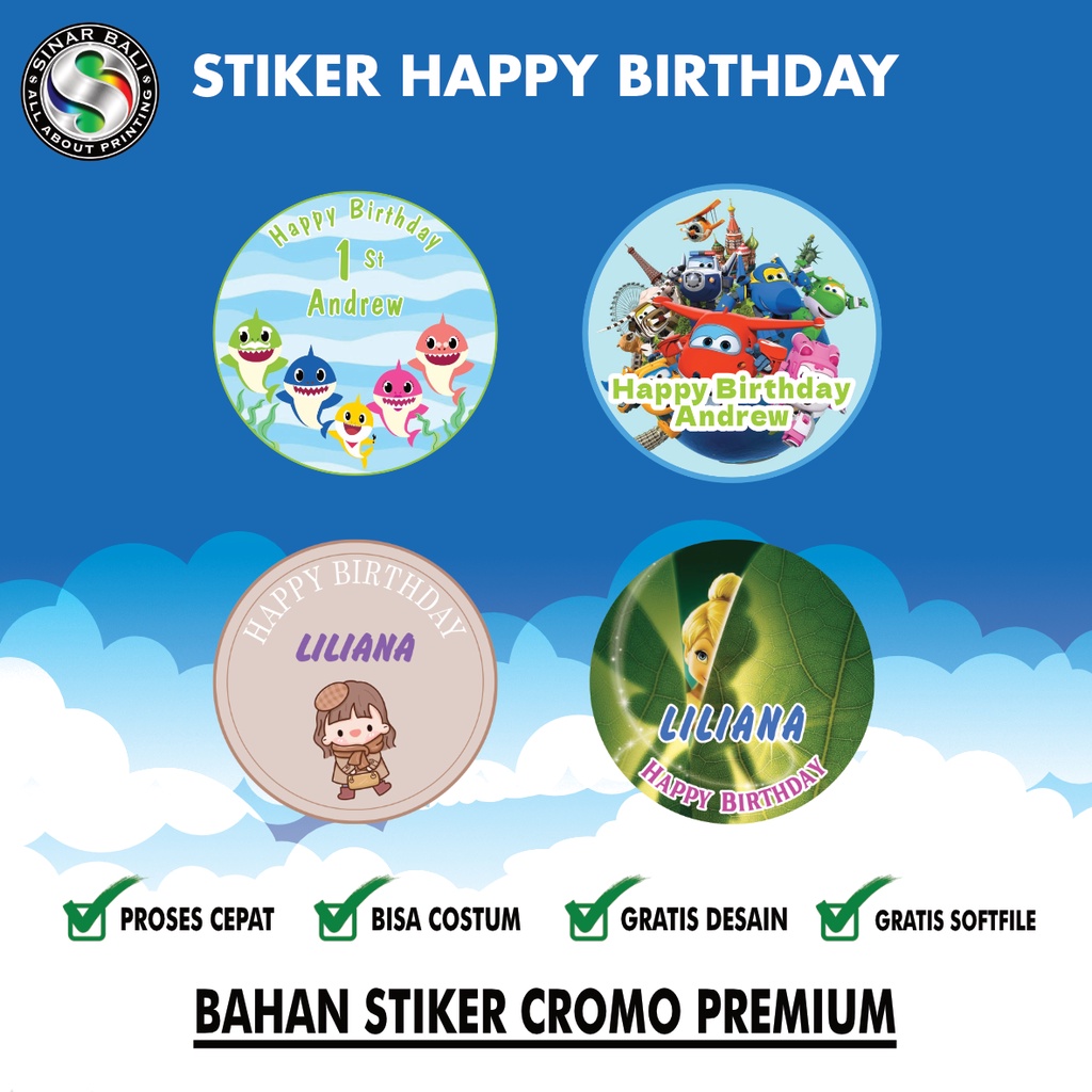 Jual Stiker Bulat Ulang Tahun Anak Label Custom Birthday Sticker Print Sticker Custom Happy
