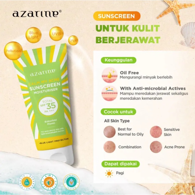 Jual Azarine Calm My Acne Sunscreen Moisturiser SPF35 PA+++ 40ml ...