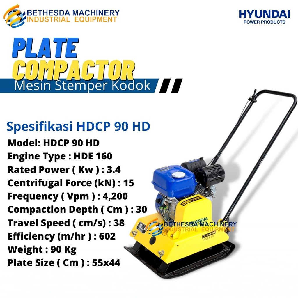Jual Mesin Stemper Tanah Kodok / Plate Compactor Hyundai HDE 160 5.5 HP ...