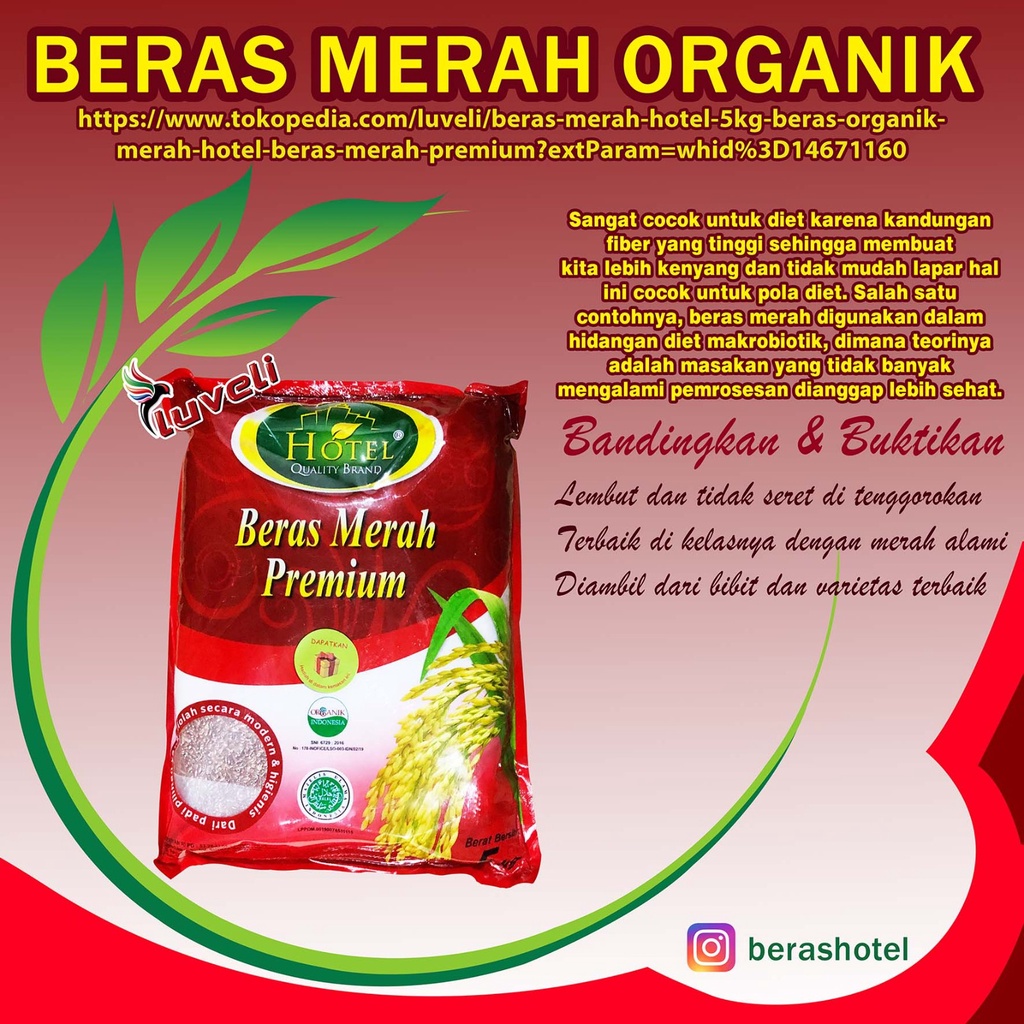 Jual Beras Merah Hotel 5kg Beras Merah Organik Beras Organik Merah Beras Hotel Organik