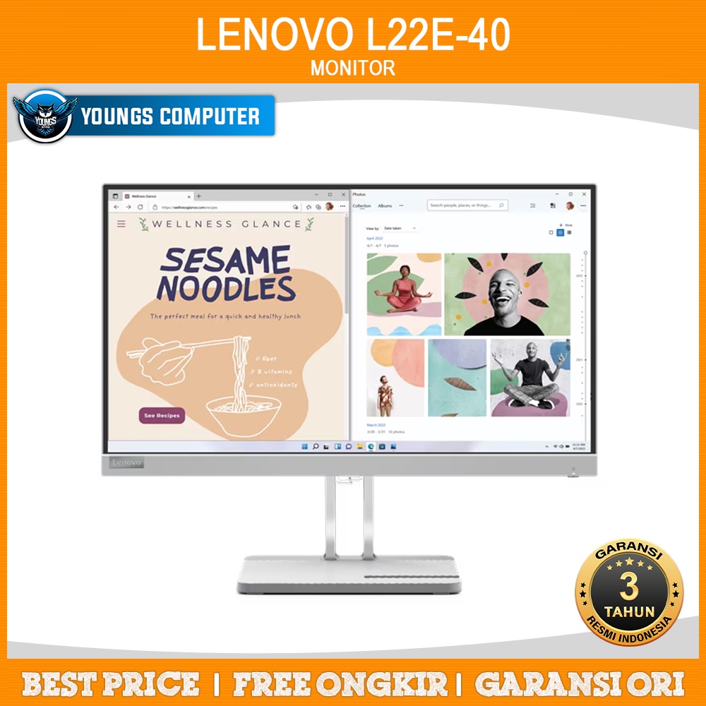 Jual LED Monitor Lenovo L22e40 22" FHD VA 4ms 75Hz HDMI VGA VESA