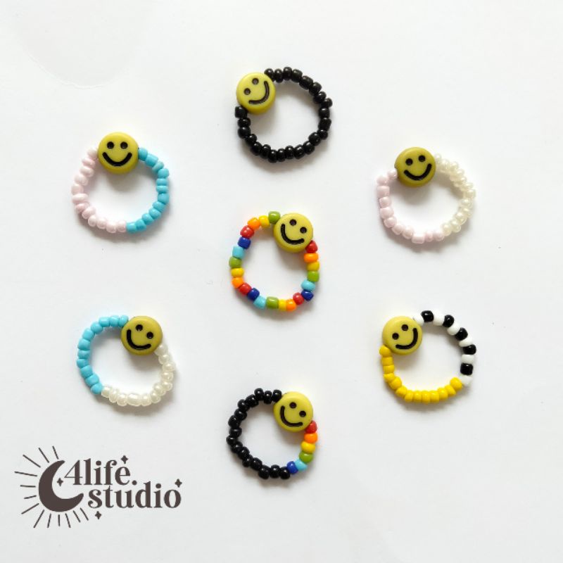 Jual [BACA DESKRIPSI] RING BEADS CINCIN MANIK SMILE RAINBOW BLACK BLUE ...