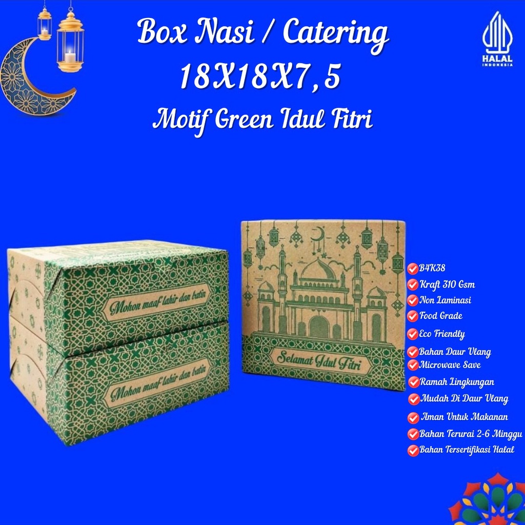 Jual Box Nasi Box Catering Dus 18x18 Motif Lebaran B4k38 Non Laminasi