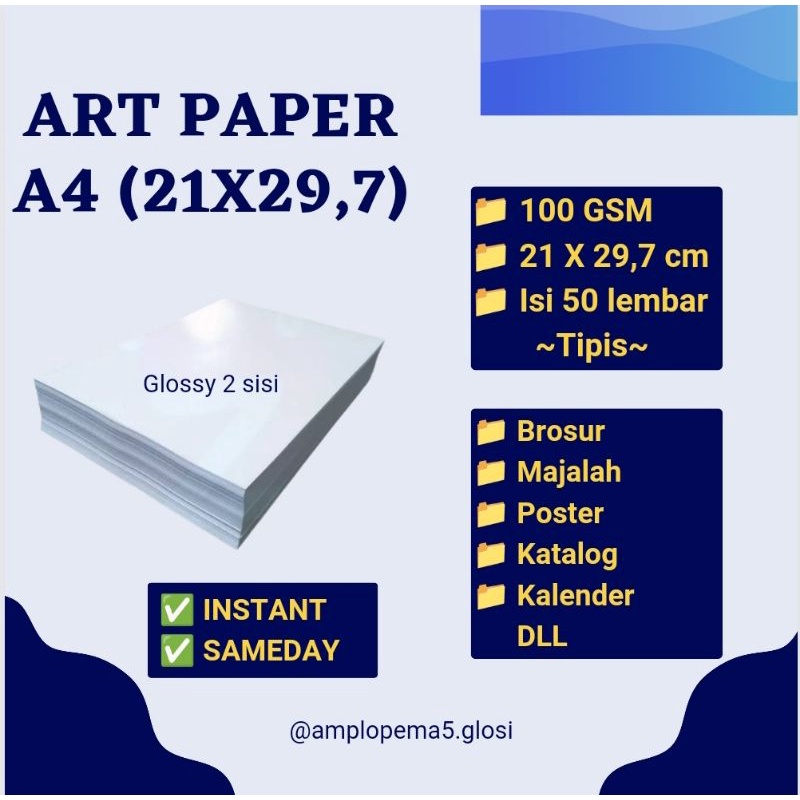 Jual Art paper 100 gsm A4 (21 x 29,7) cmArt paper A4 100 gsm 21 cm x 30 cm Shopee Indonesia