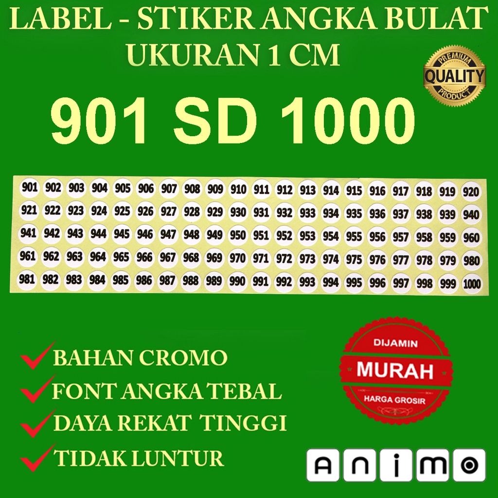 Jual LABEL - STIKER ANGKA BULAT 1 CM - ROUND NUMBER STICKERS 1 CM ...