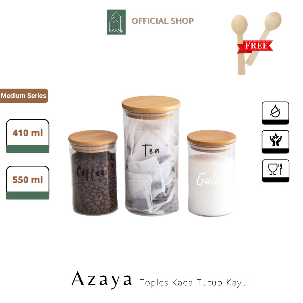 Jual Kaamuliving Azaya Jar Toples Kaca Tutup Kayu Bambu Untuk Tempat Penyimpanan Wadah