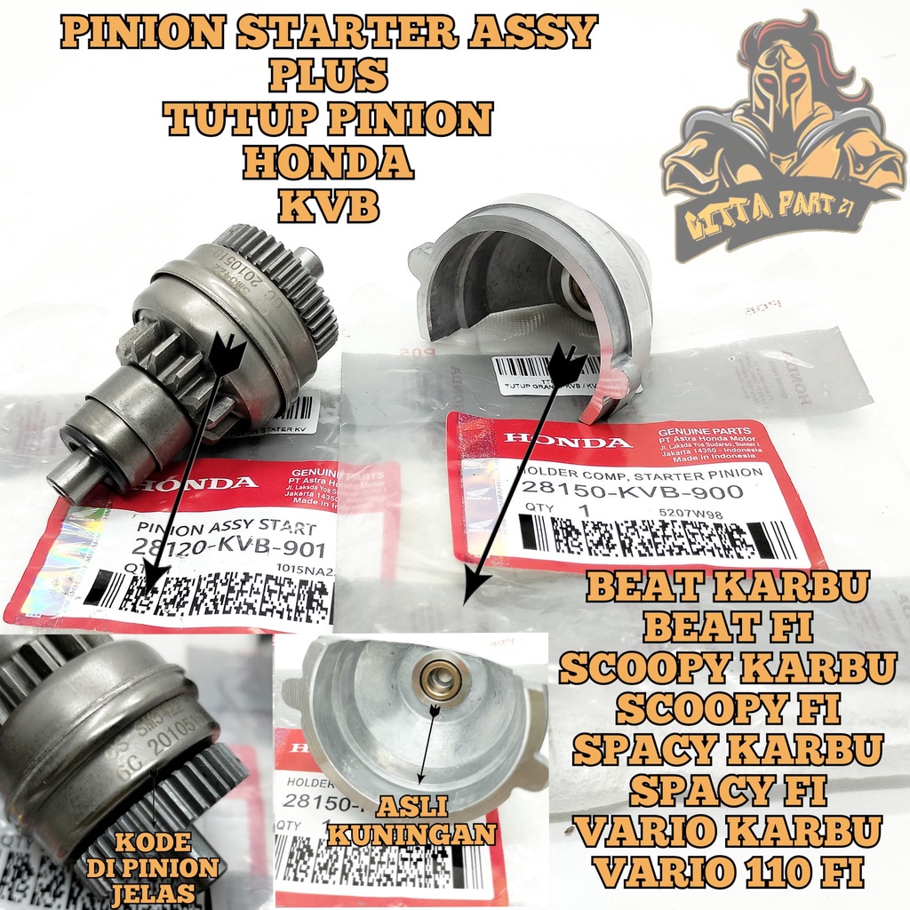 Jual PINION ASSY STARTER PLUS TUTUP PINION HONDA KVB GRANAT GIGI