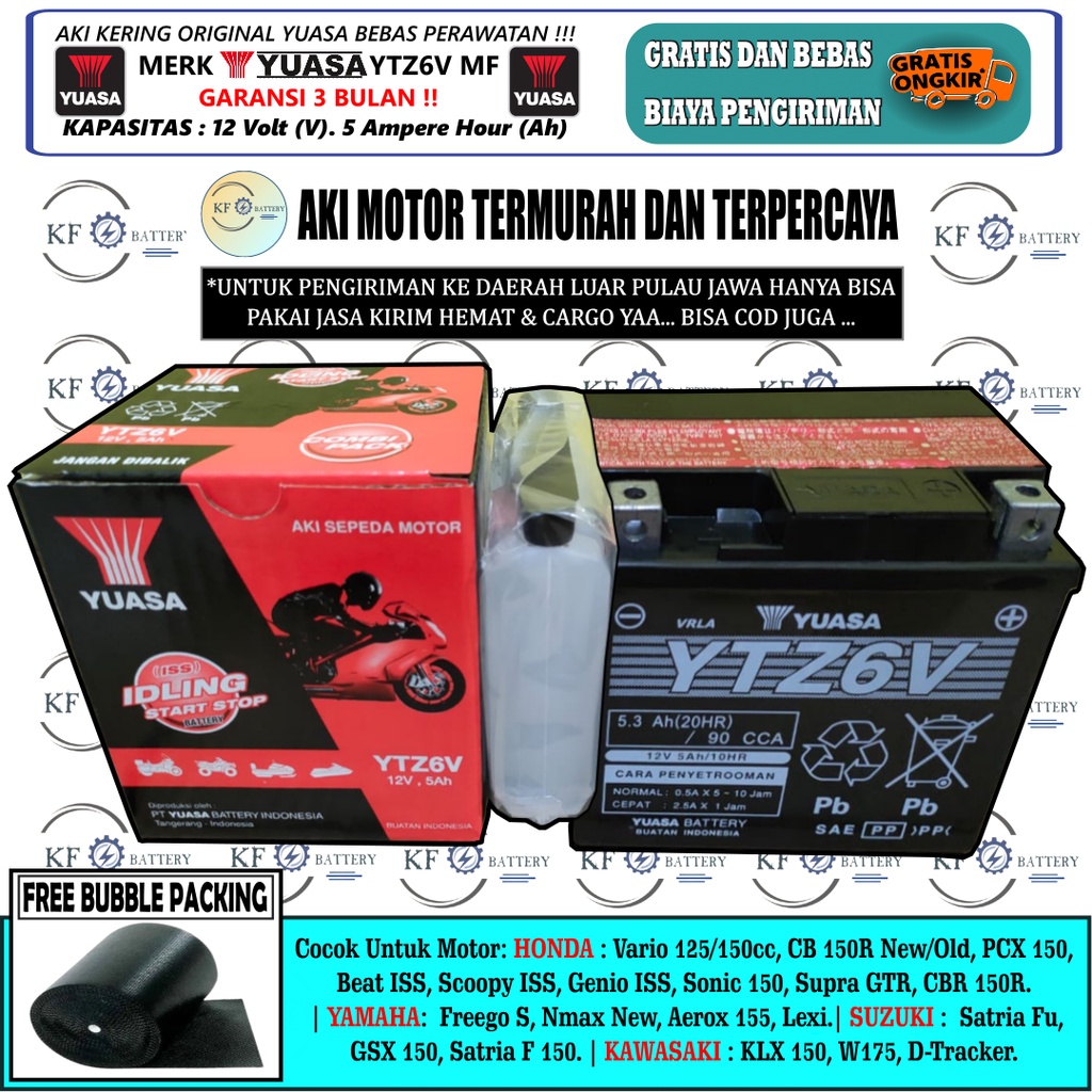 Jual AKI MOTOR PCX 150, NMAX NEW. AEROX 155, GTR 150 YTZ6V YUASA ORI MF