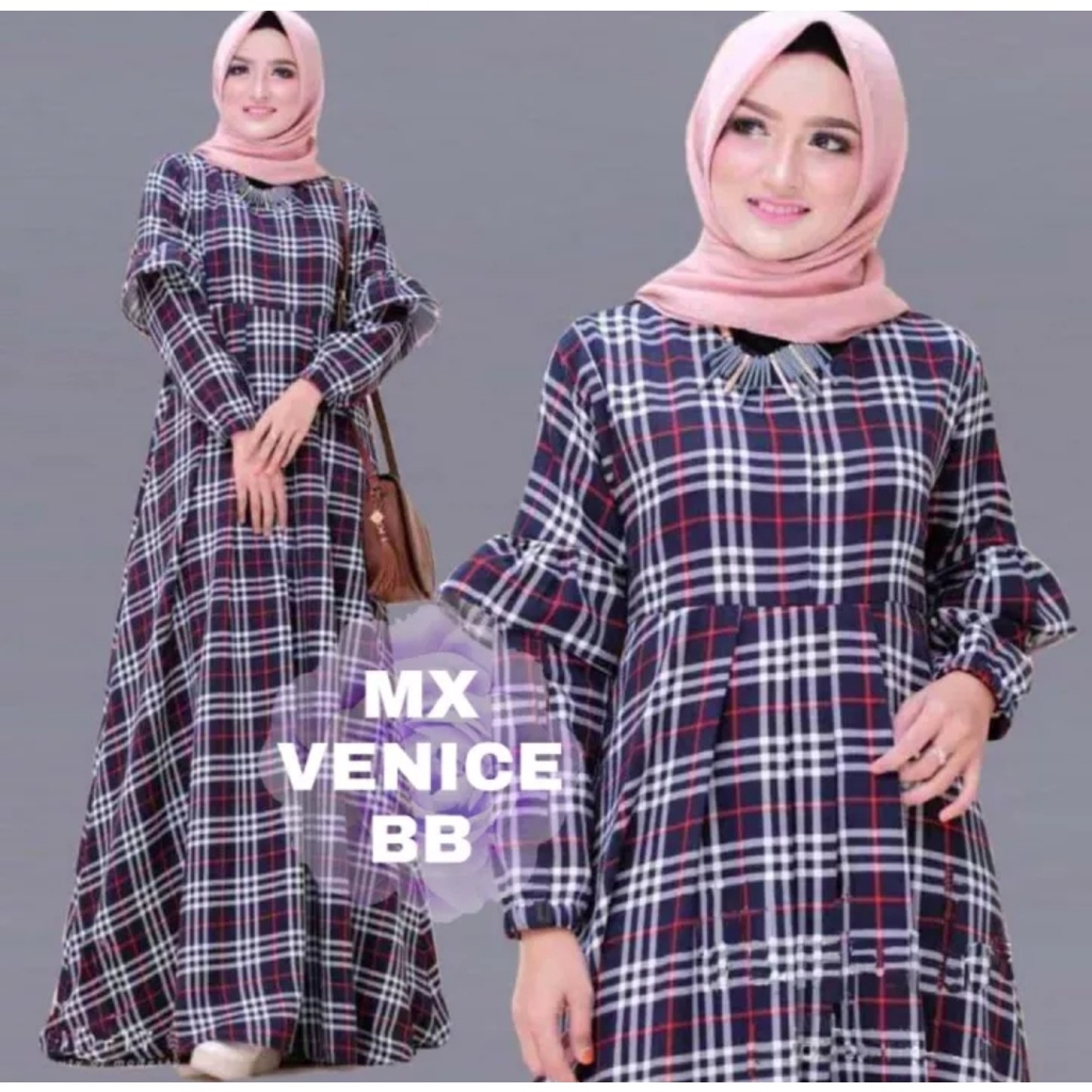 Dress Kotak Wanita Jumbo motif Burberry Terbaru Kekinian Termurah Fashion Muslim Pakaian Perempuan ukuran Jumbo LD sampai 120 130 Pakaian