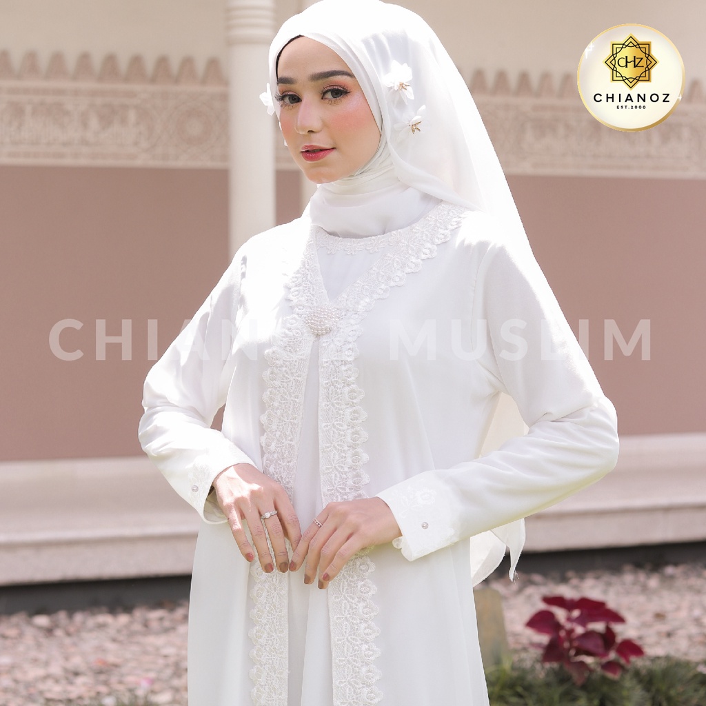 Jual CHIANOZ Gamis Putih Mewah Raisa Dress Brukat Renda Baju Lebaran ...