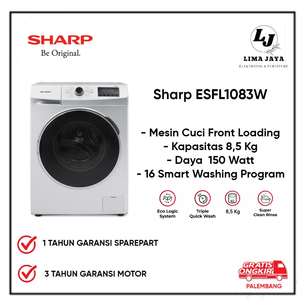 Jual Mesin Cuci Front Loading SHARP ESFL1083W Mesin Cuci 1 Tabung 8,5 ...