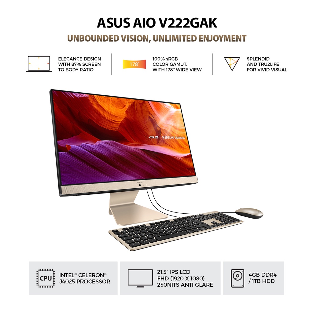 Jual PC Asus Vivobook AiO V222GAKBA141W Intel J40254GB1TB21.5"W10