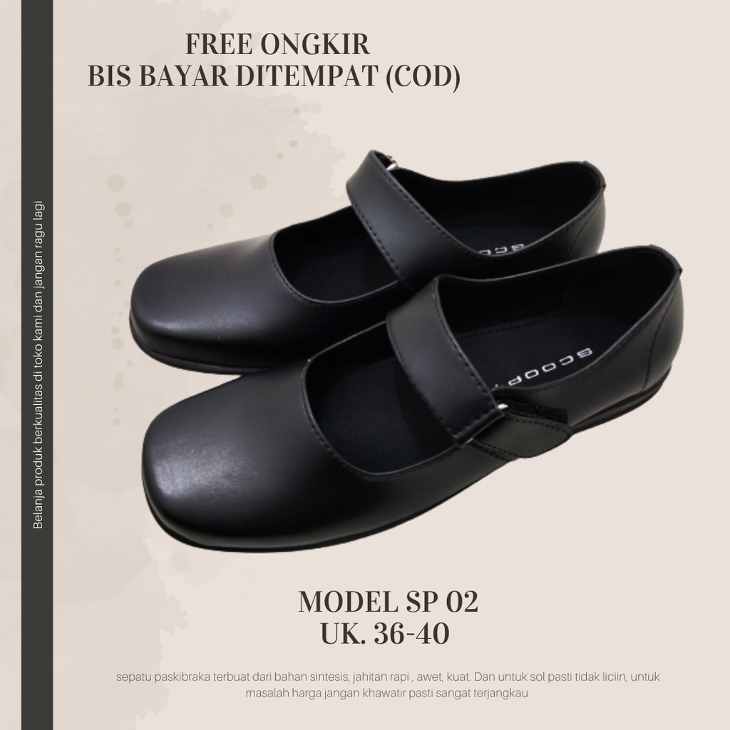 Jual Sepatu Pantofel Paskibra Wanita Warna Hitam Sol Karet Size 36-42