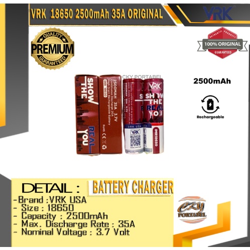 Jual BATERRY VRK IMR 18650 RED 2500MAH 35A 3.7V RECHARGEABLE BATTERY ...