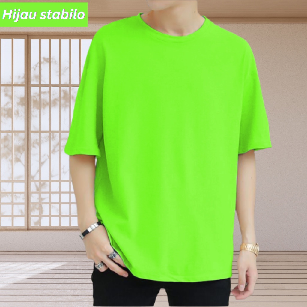 Jual Baju Kaos Oversize Warna Hijau Stabilo Lengan Pendek Polos O Neck