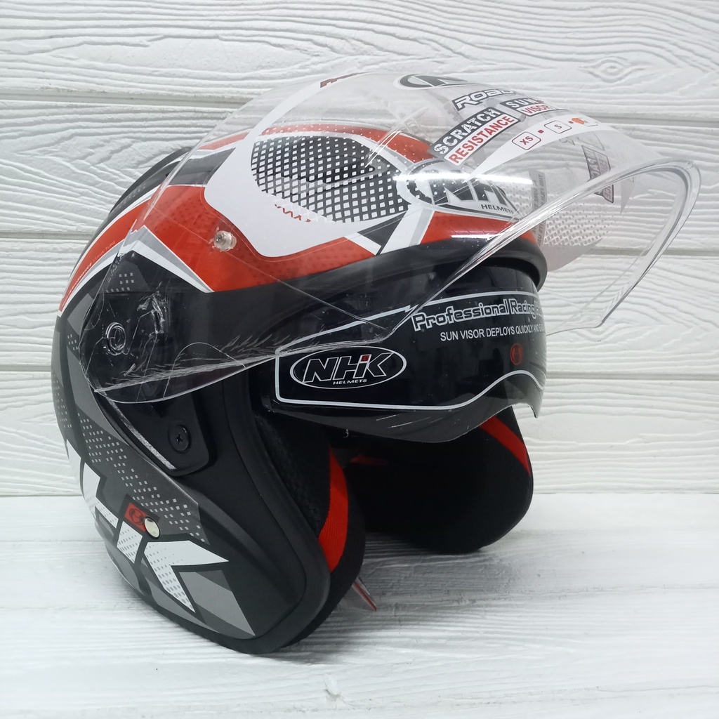 Jual NHK R1 Subject Black Red Silver Doff Double Visor Helm Half Face ...