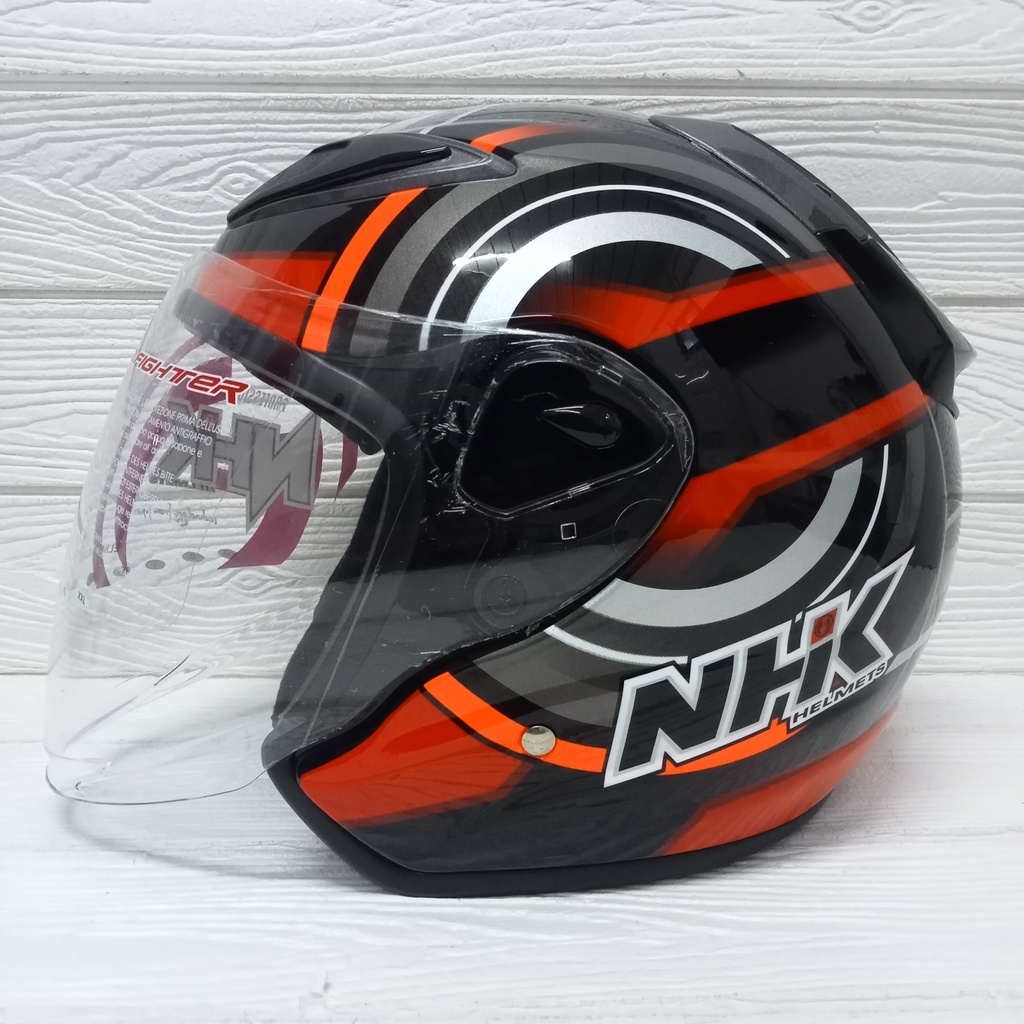 Jual HELM NHK R6 HALF FACE MOTIF XION BLACK RED SINGLE VISOR HELMET ...