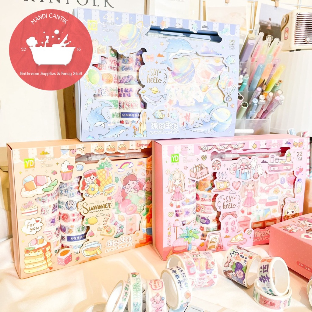 Jual Paket Stickers dengan washi tape selotip gambar dan pisau YD-SZKD ...