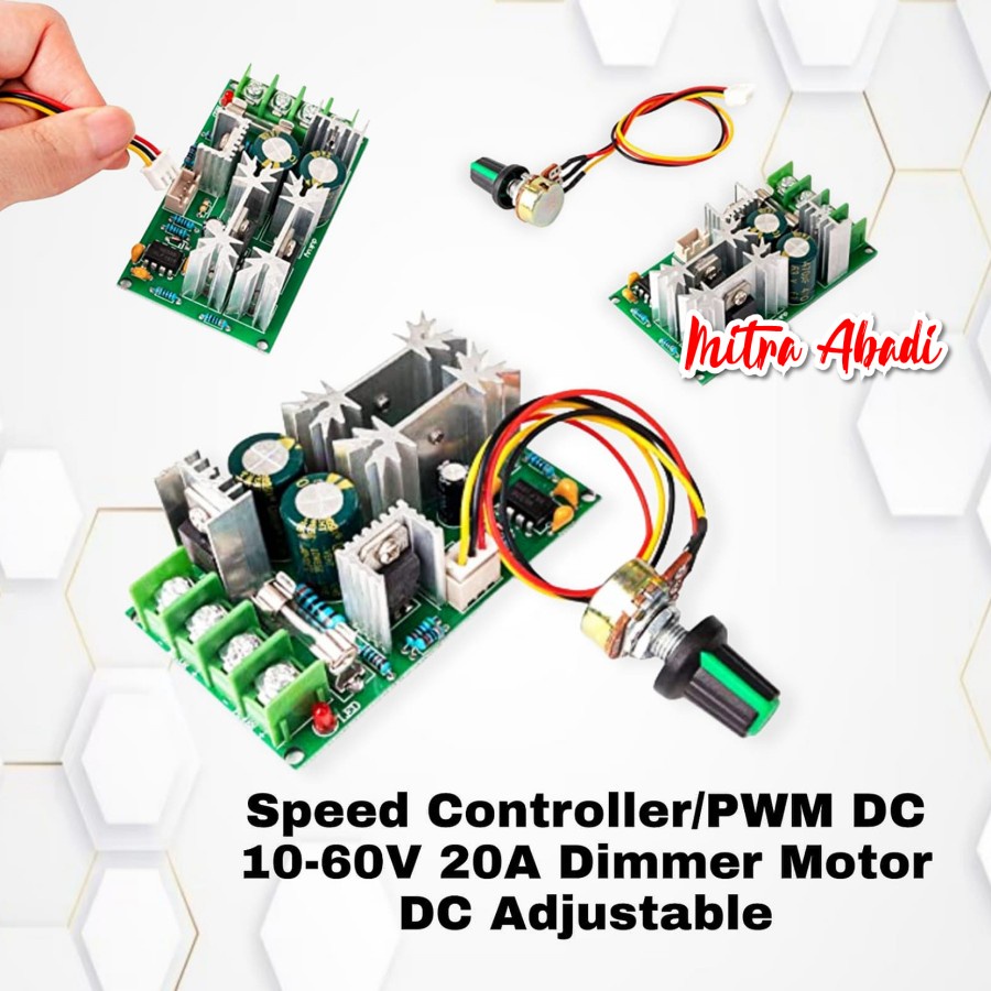 Produktbild von Akozon PWM Motor Controller 10–60 V DC, 20 A, 1200 W, Mit Potentiometer, Für Drehzahlregelung