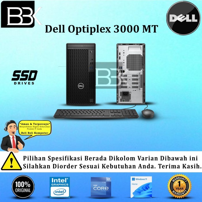 Jual CPU DELL OPTIPLEX 3000 MT i7-12700 8GB 512GB SSD DVDRW W11HSL 1YR ...
