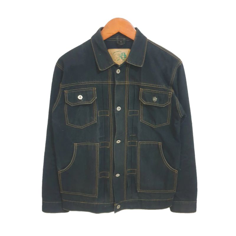 Jual Simissty CUSTOM Trucker Denim Jacket Black x Black Selvedge Red ...