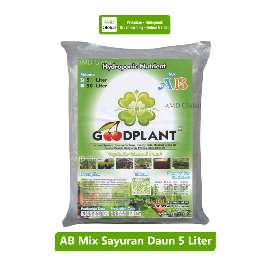 Jual AB Mix Nutrisi Hidroponik Sayur Sayuran Daun Goodplant 5 Liter ...