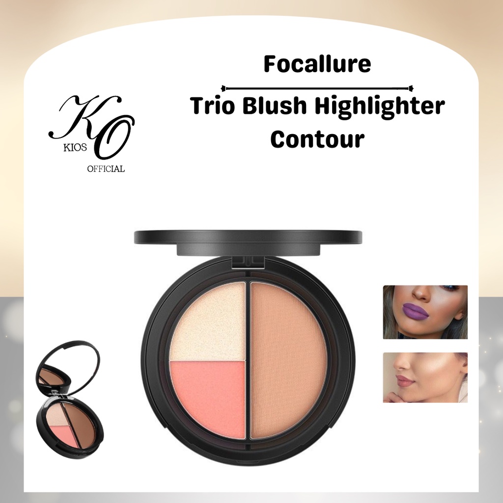 Jual Focallure Trio Blush Highlight & Contour Muliuse Face Cosmetic