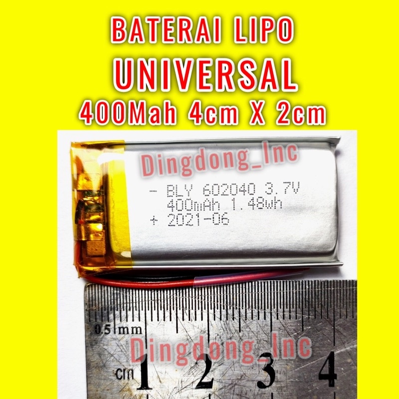 Jual BATERAI BATTERY LIPO LITHIUM POLYMER 400 MAH 602040 40 x 20 mm
