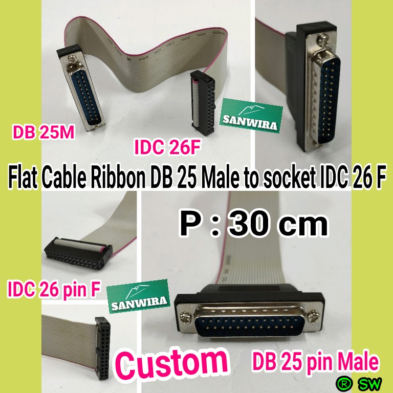 Jual Flat Cable Ribbon DB 25 Male to socket IDC 26 pin Female panjang ...