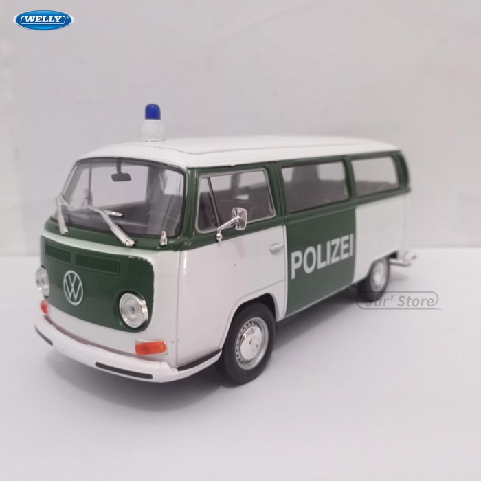 OPO 10 - Auto In Miniatura 1/24 VW Bus T2 Polizia Del 1972 - Modello Welly 22472GP Da Collezione - 2