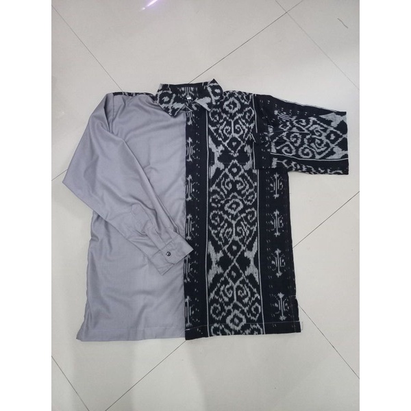 Jual Ready Stock Gamis Raya Hitam Dress Tenun Couple Full Tenun