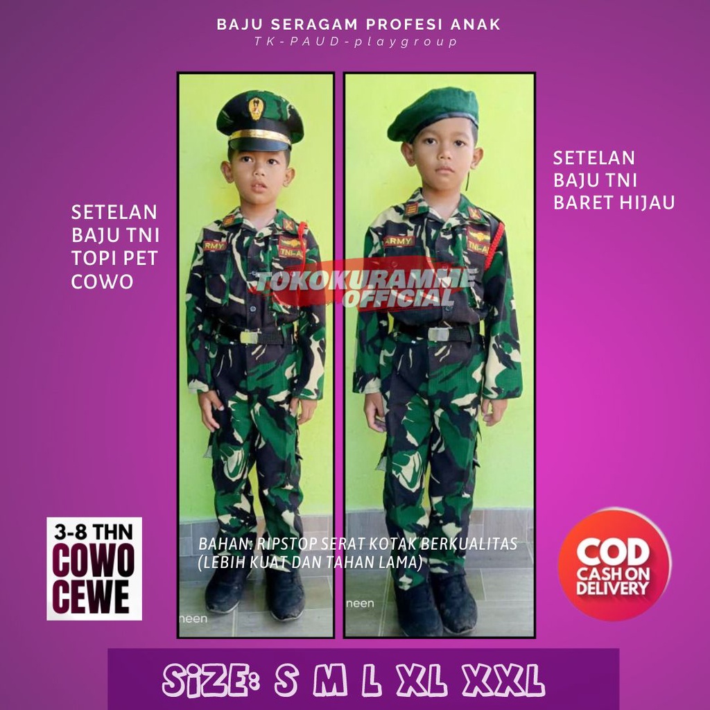 Jual Baju Tentara Anak Laki Laki dan Perempuan Tni Ad Kostum Karnaval