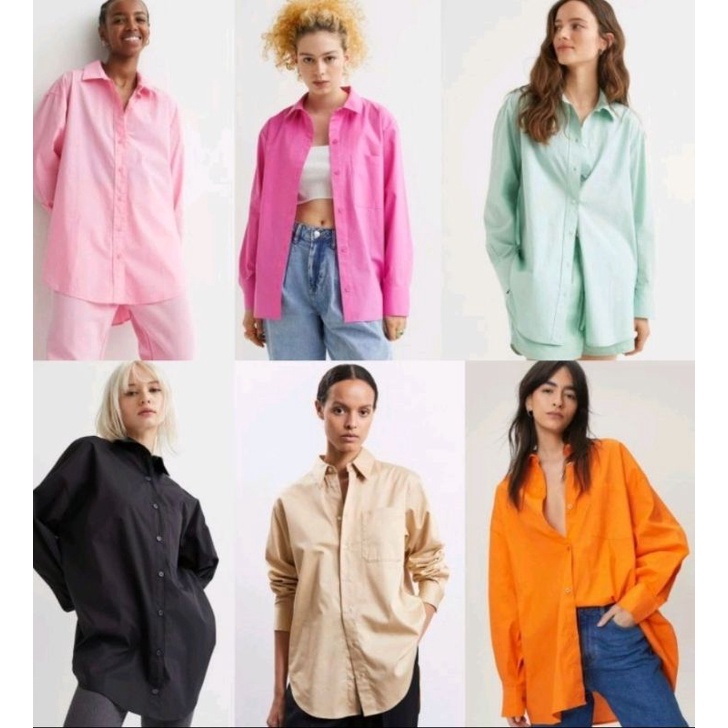 Jual HnM Divided Oversized Cotton Shirt | Shopee Indonesia