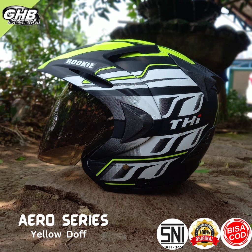 Jual Helm Half Face THI Aero Yellow Doff Original I Helm SNI Murah I