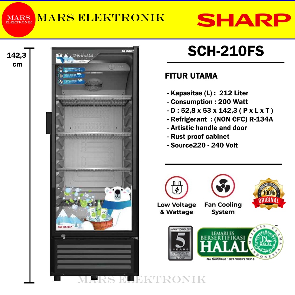 Jual SHOWCASE SHARP SCH-210FS - 212 LITER - SCH 210 FS - LEMARI