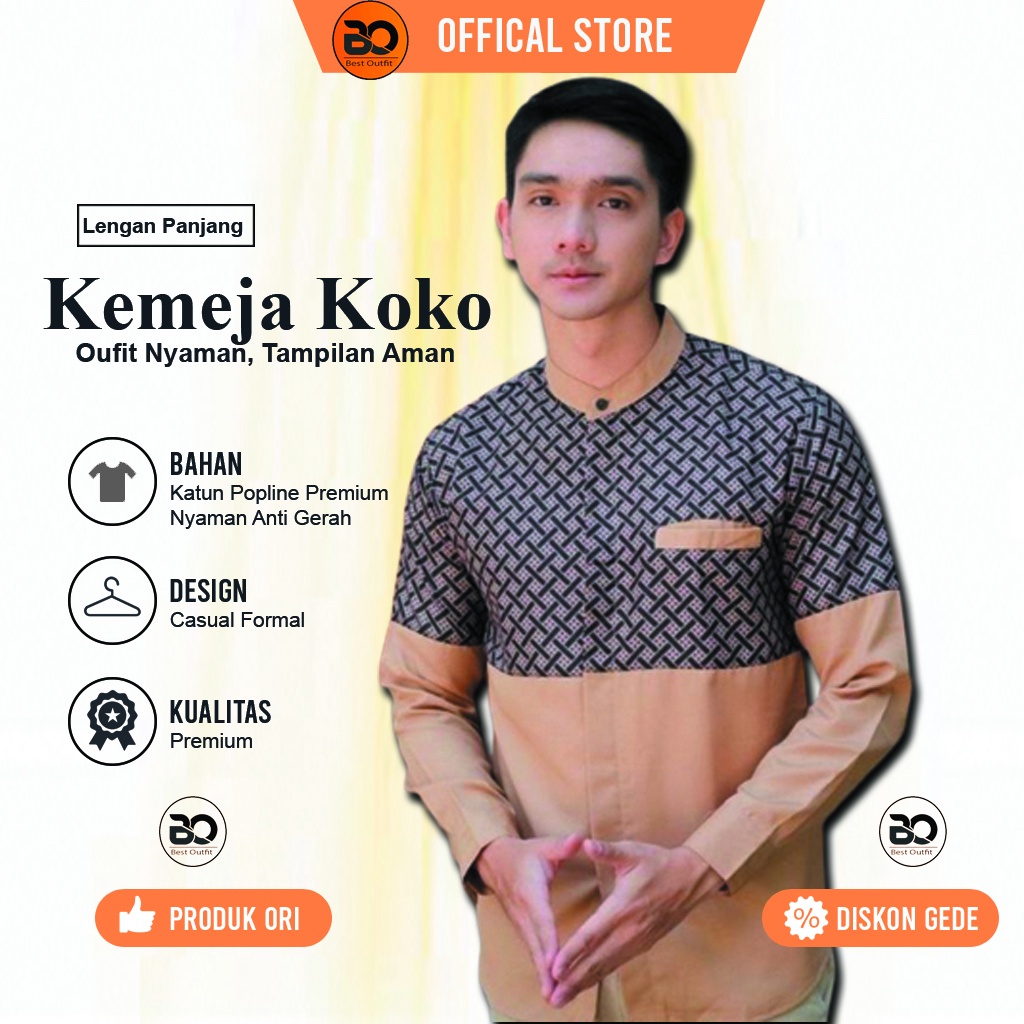 Jual Baju Kemeja Koko Kurta Lengan Panjang Pria Dewasa Busana Muslim Pria Cowok Terbaru