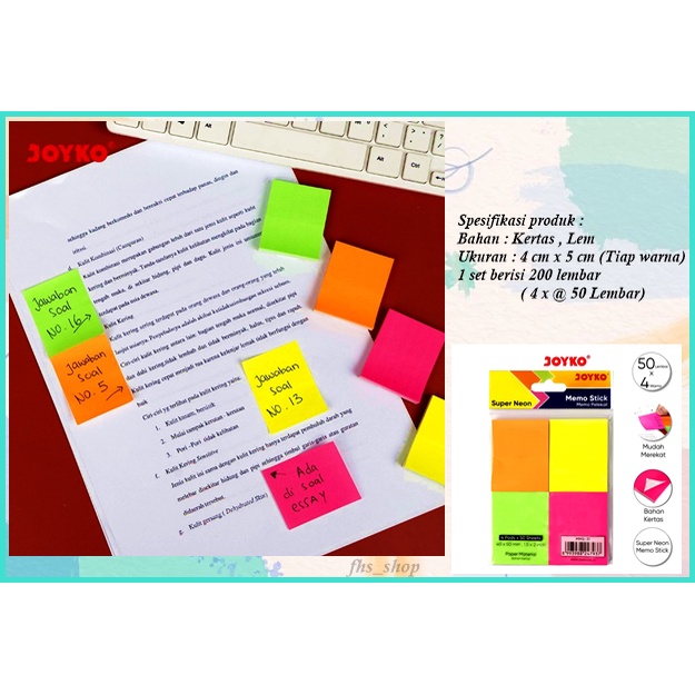 Jual Lembar Sticky Note Polos Sticky Notes Joyko Kertas Memo Buku