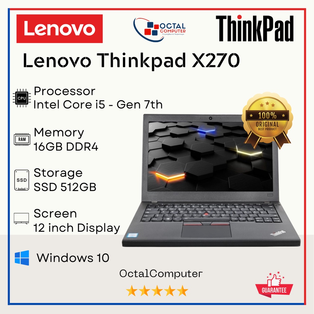 Jual Lenovo Thinkpad X270 Core i5 RAM 16GB SSD 512GB Mulus Second