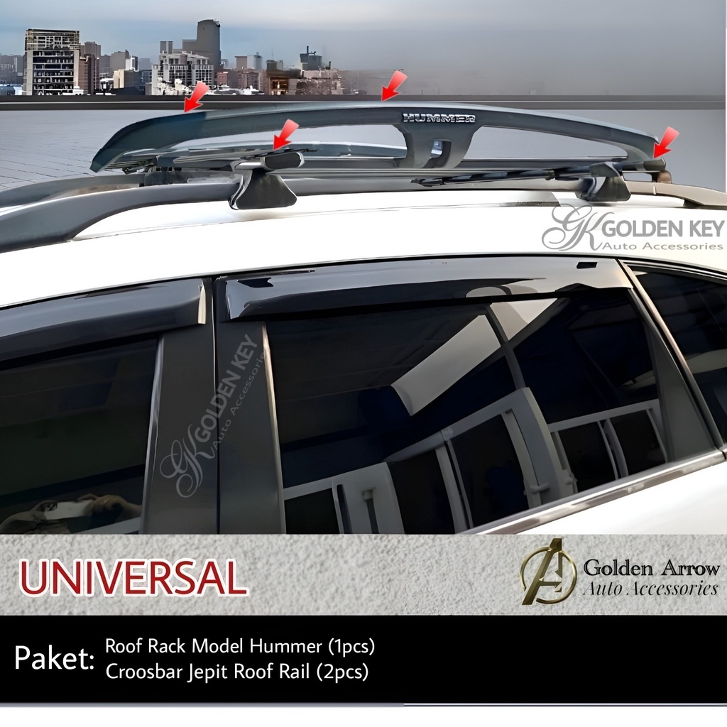 Jual Paket Roof Rack Hummer Crossbar Jepit Roof Rail Rak Bagasi Atas Mobil Universal Shopee