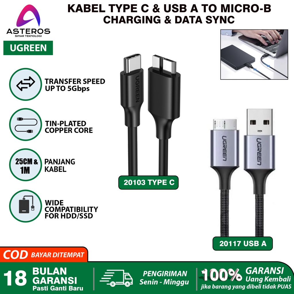 Jual UGREEN Kabel Enclosure Hardisk Usb A, Usb C To Micro B 10203 20117 ...