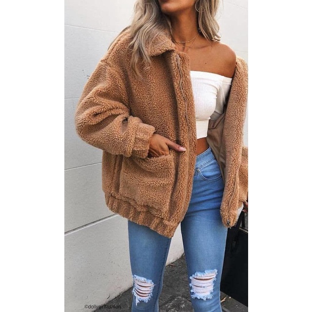 Jual [COD] Sweater Jacket Sherpa Coat Saku Zipper | Shopee Indonesia
