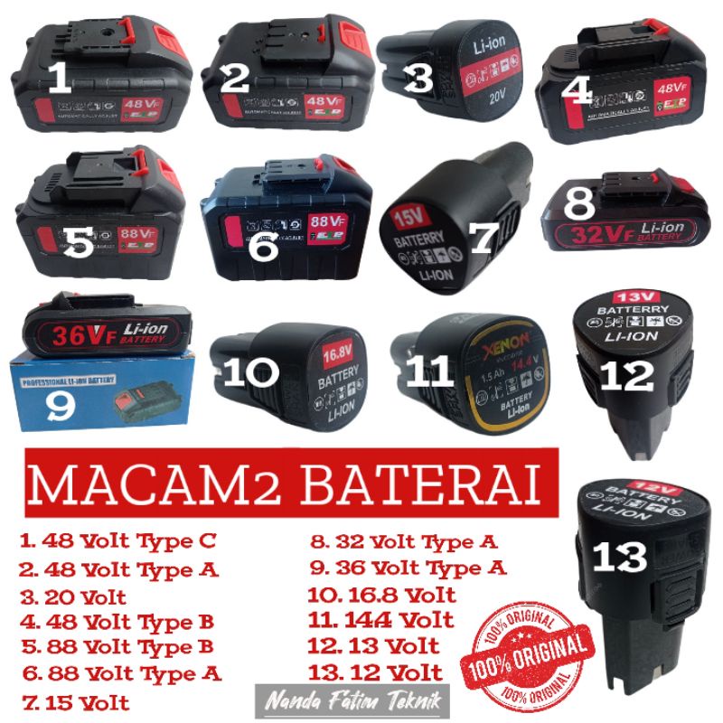 Jual Baterai 12 V 13 V 15 V 20 V 25v 36 V 42 V 48 V Bisa Untuk Merk ...