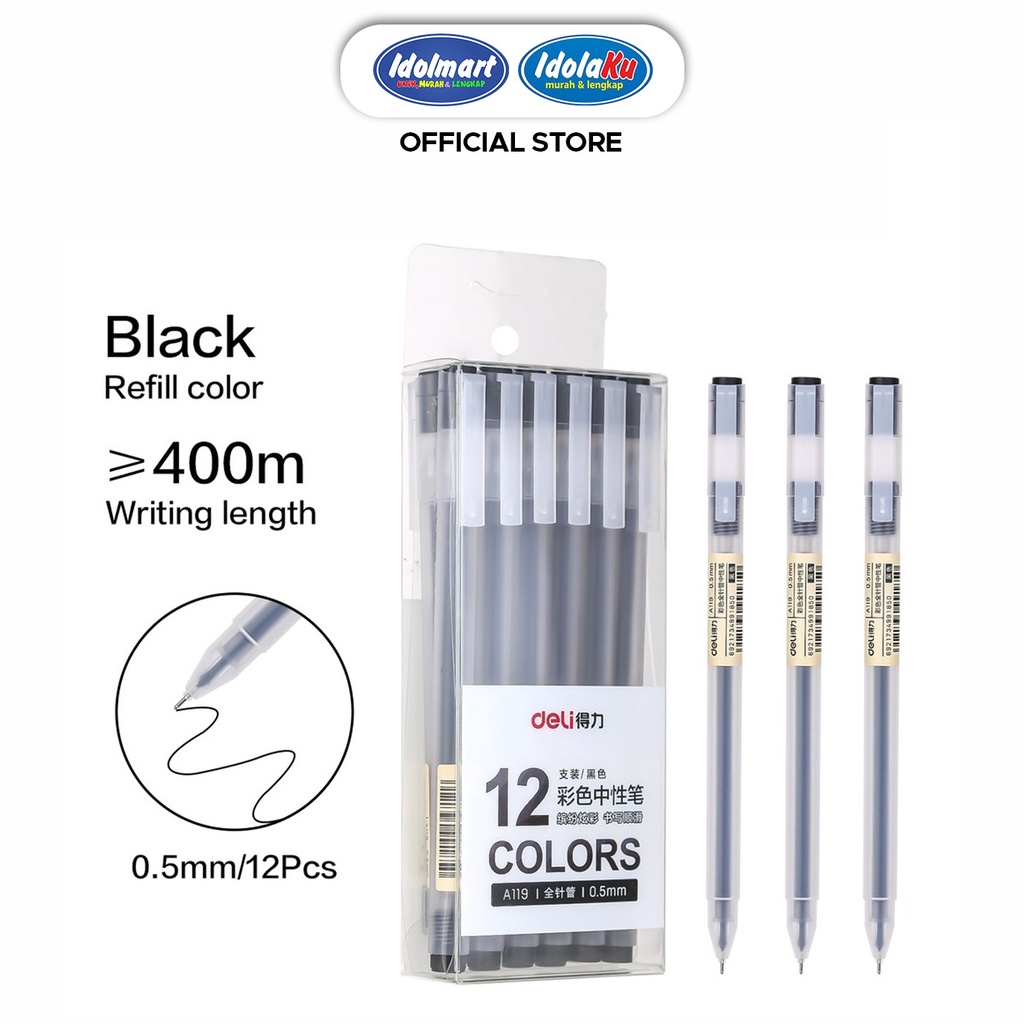 DELI A119 Colors Gel Pen Needle Tip 0.5mm Fine Point 12 Pack