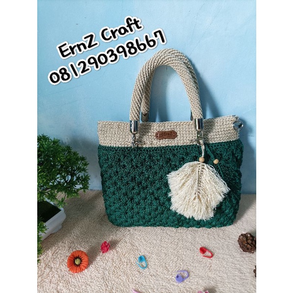 Jual Cute Crochet two tone handbag Tas rajut handmade 2 warna motif