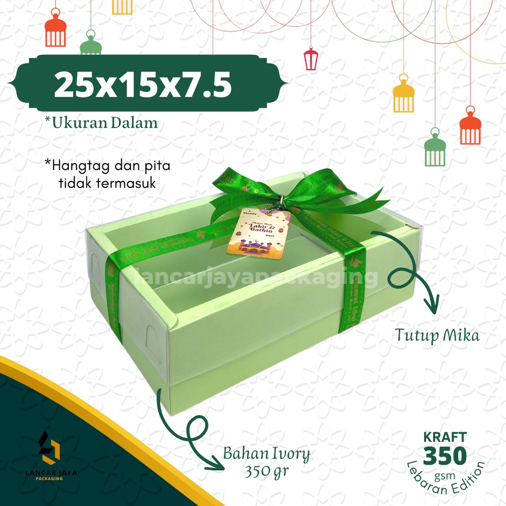 Jual Box Toples Kue Kering Hampers Souvenir Kotak Kado Hijau Ivory Tutup Mika 25x15x75 Cm 9328