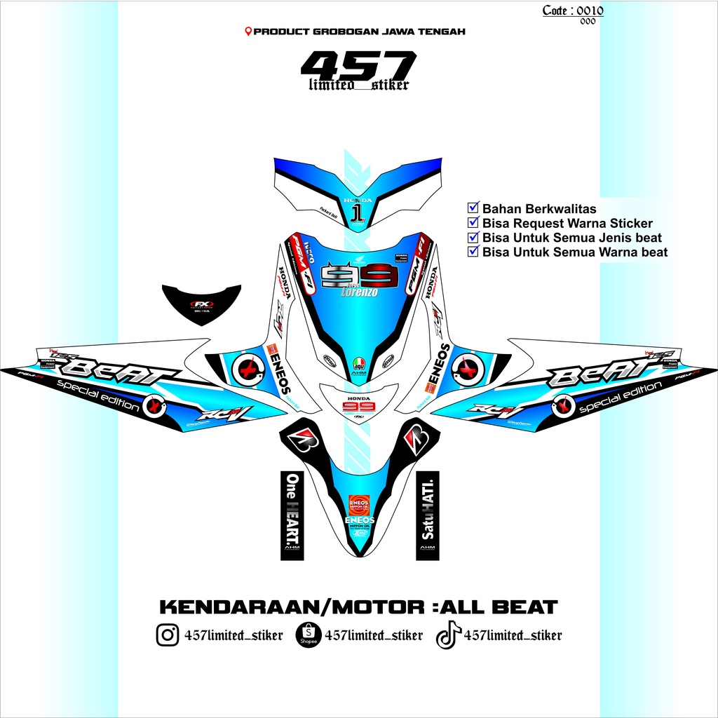 Jual stiker decal motor honda beat eps/fi/new bebas request warna,nama