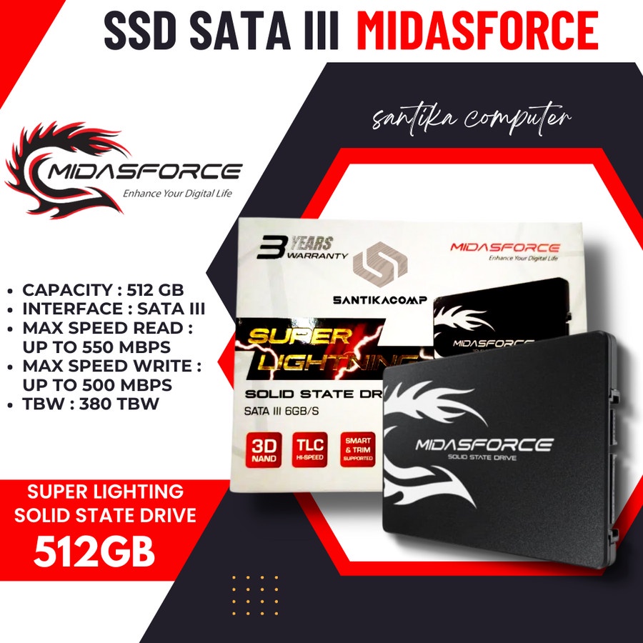 Jual SSD 512 GB MIDASFORCE SATA 3 6GB/S SUPER LIGHTNING 512gb | Shopee ...