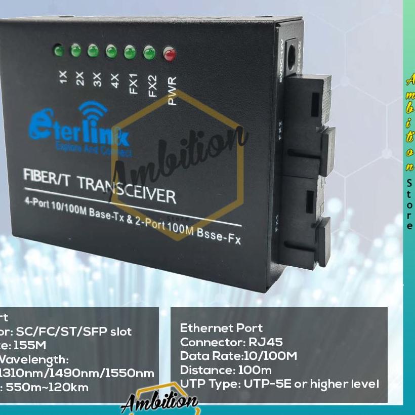 Jual [Bisa COD] Ethernet Fiber Switch 4 RJ45 2 SC Optik Media Converter ...